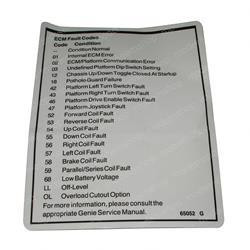 65052: Aftermarket Genie Decal - Label Fault Codes