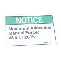 114009: Aftermarket Genie Decal Notice-man Force 45LBS