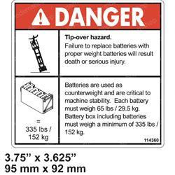 114360: Aftermarket Genie Decal - Danger Tip Over Battery