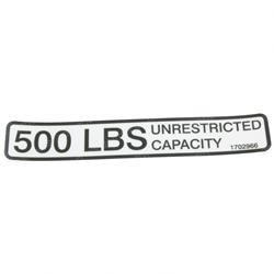 1702966: Aftermarket JLG Decal - 500# Cap 1.00 X 6.00
