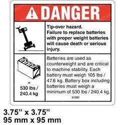 31787: Aftermarket Genie Decal Danger Tip-over Battery