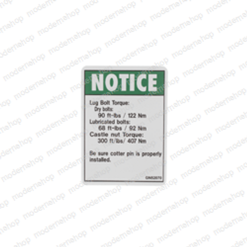 52070: Aftermarket Genie Decal - Notice Tire Specs