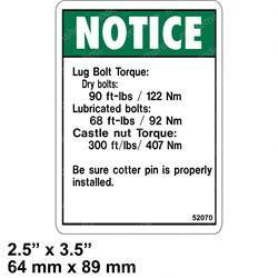 52070: Aftermarket Genie Decal - Notice Tire Specs