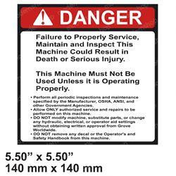 7376010997: Aftermarket Grove / Manlift Decal - Danger Proper Service