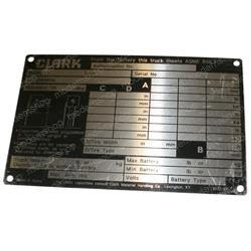 8032189: Aftermarket Clark Forklift Capacity Name Plate