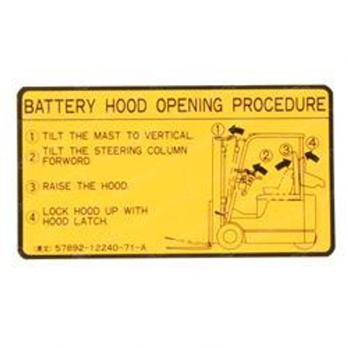 57892-12240-71: Aftermarket Toyota Forklift Decal - Battery Hood 57892-12240-71: Aftermarket Toyota Forklift Decal - Battery Hood