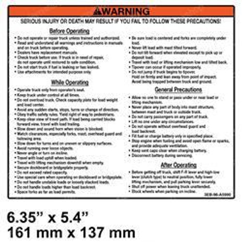 3EB-96-A5990: Aftermarket Komatsu Forklift Operator Instruction Decal