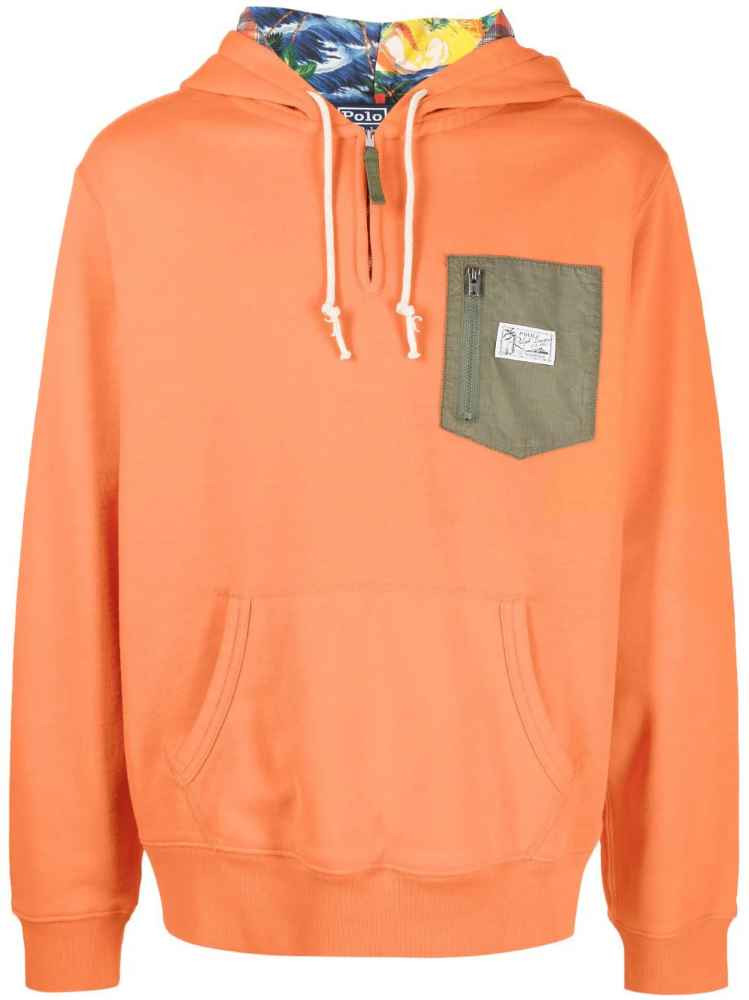 Men's Medium Polo Ralph Lauren Orange Half-zip Chest Pocket Hoodie
