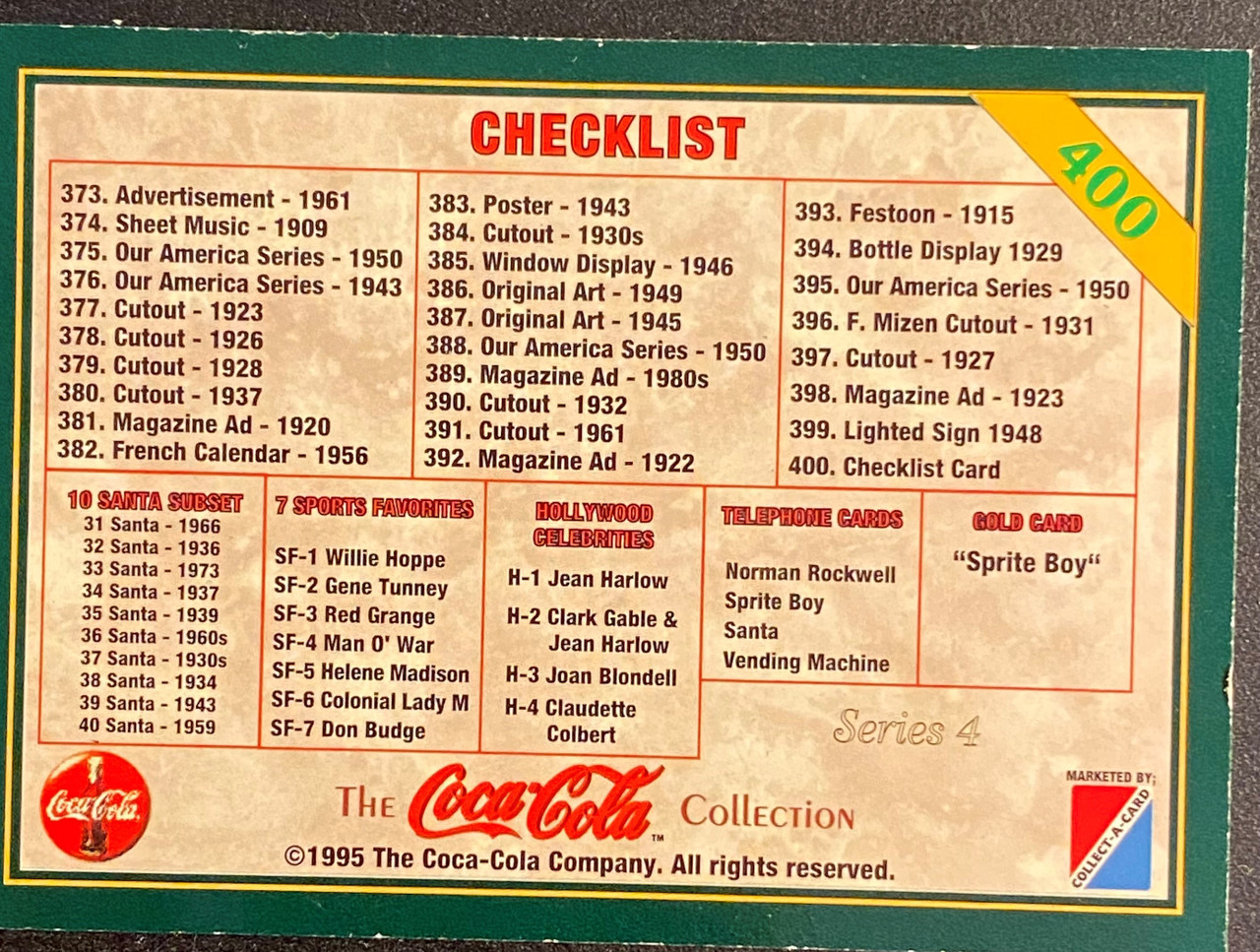 Coca Cola Series 4 Collector's Cards (BK-1) Coca Cola Series 4 Collector's Cards (BK-1)