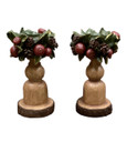 9" Christmas Holly Berry Wood Candle Holders - 2PC Set ( Small Case)