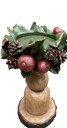 9" Christmas Holly Berry Wood Candle Holders - 2PC Set ( Small Case)