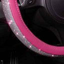 CAR PASS Diamond Pink Leather Steering Wheel Cover  Fit 14" 1/2-15" Crystal Glitter (Bay 9-C)