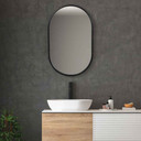 Uttermost Varina 32" x 20" Satin  Black Oval Sleek Vanity Wall Mirror (Floor)