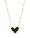 Kendra Scott Ari Heart Gold Pendant Necklace in Black Drusy (F-4)