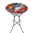 16" Glass Bluebird Birdbath Bowl with Folding Metal Stand