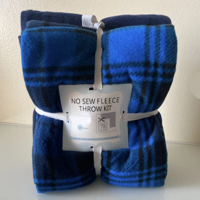 Plaid Navy Anti-Pill Premium No Sew Throw Fleece Fabric Kit (Bay 7-E)