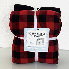 Buffalo Plaid Red & Grey  Anti-Pill No Sew Throw Fleece Fabric Kit (Bay 7-E)