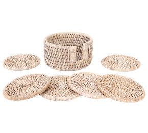 Handwoven Rattan Round Coasters with Holder (F29)
