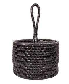 Artifacts Rattan Round 4-Section Caddy/Cutlery Holder, Tudor Black (Bay7-C)