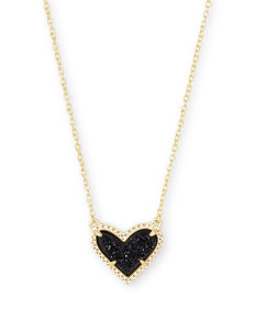 Kendra Scott Ari Heart Gold Pendant Necklace in Black Drusy (F-4)