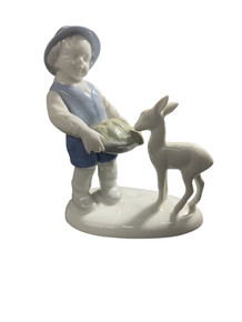 Vintage Gerold Porcelain Boy Feeding Baby Deer (BK-4)