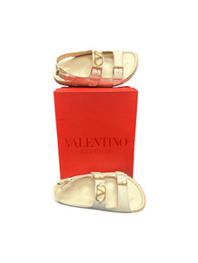 `Valentino VLogo Ivory Leather Sandal Women Size 8 US/ 38 EUR (SRack-E) `Valentino VLogo Ivory Leather Sandal Women Size 8 US/ 38 EUR (SRack-E)