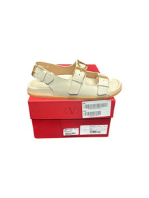 `Valentino VLogo Ivory Leather Sandal Women Size 8 US/ 38 EUR (SRack-E) `Valentino VLogo Ivory Leather Sandal Women Size 8 US/ 38 EUR (SRack-E)