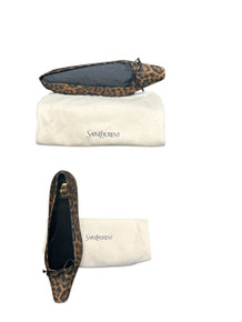 Saint Laurent Poppy Leopard-Print Grosegrain Ballet Flats  European 38 1/2(SRack-E)