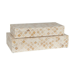 Rhea Wood and Bone Decorative Box - White (Set of 2) (Bay 22-L) Rhea Wood and Bone Decorative Box - White (Set of 2) (Bay 22-L)