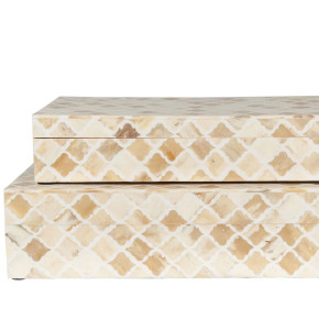 Rhea Wood and Bone Decorative Box - White (Set of 2) (Bay 22-L) Rhea Wood and Bone Decorative Box - White (Set of 2) (Bay 22-L)