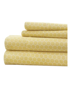 Ienjoy  4-Pc Ultra Soft Pattern Queen Sheet Set- Yellow (Bay 4-B)