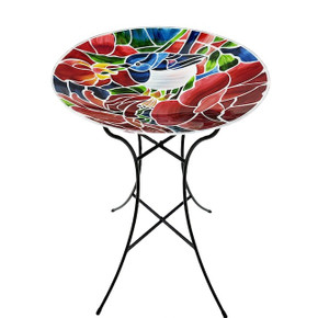 16" Glass Bluebird Birdbath Bowl with Folding Metal Stand 16" Glass Bluebird Birdbath Bowl with Folding Metal Stand