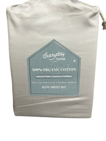 100% Organic Cotton Grey 300 Thread Count Sateen Weave King Sheet Set  (Bay 4-E)
