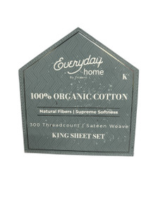 100% Organic Cotton Grey 300 Thread Count Sateen Weave King Sheet Set  (Bay 4-E)