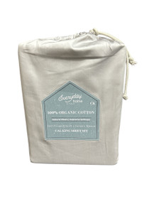 100% Organic Cotton Grey 300 Thread Count Sateen Weave Cal King Sheet Set  (Bay 4-C)