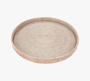 Tava Handwoven 16" Rattan Round Serving Tray - Whitewash Color (Bay 27-G)