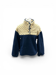 Cider Small Blue & Beige Fleece Stand Collar Two Tone Patchy Drawstring Oversized Sweatshirt Curve & Plus (BC-5)