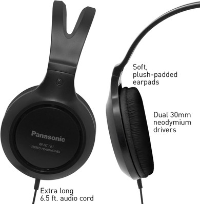 Black Panasonic Headphones, Lightweight Over the Ear Wired Headphones  RP-HT161-K (Bay 7-B)