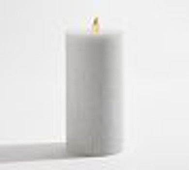 Premium Flickering Flameless Wax Pillar Candle - Salt Washed (Light Grey) (Bay5-B)