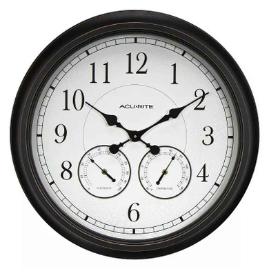 AcuRite 24-in. Weathered Black Indoor/Outdoor Wall Clock with Thermometer & Hygrometer (RBay 6-B)