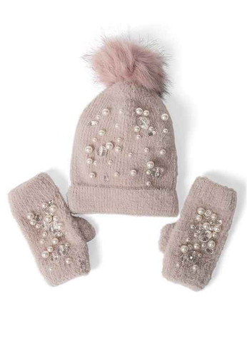 Venus Women's Cozy Blush Pink Pearl Embellished Scarf & Beanie Set (BC7)