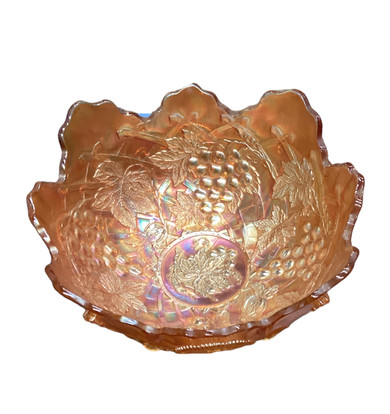 Dugan Carnival Glass Grape Arbor Large Marigold Bowl (23-H)