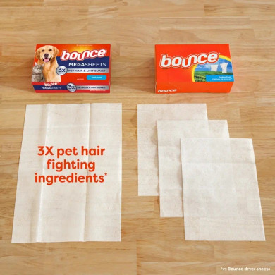 Bounce Pet Hair and Lint Guard Mega Dryer Sheets with 3X Pet Hair Fighters Fresh Scent (Bay 8-C)