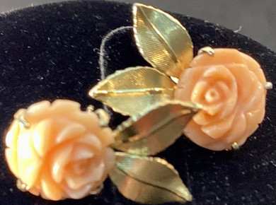 Vintage 14K Coral Roses Pierced Earrings