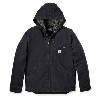 Carhartt Women’s Black Loose Fit Washed Sherpa-Lined Duck Jacket- (Large)