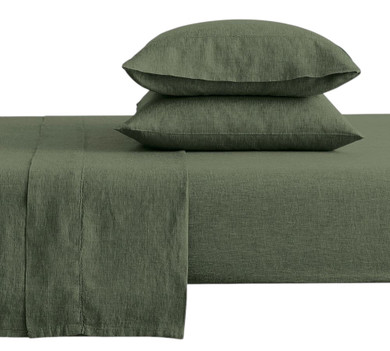 Belgian Linen Galen Full/Queen Sheet Set with 2 Standard Pillow Shams – Cypress (Bay 22-L)