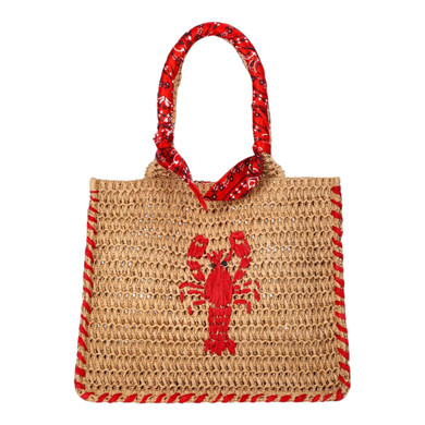 No Boundaries Women’s Mini Straw Tote Bag with Lobster Embroidery (Case)