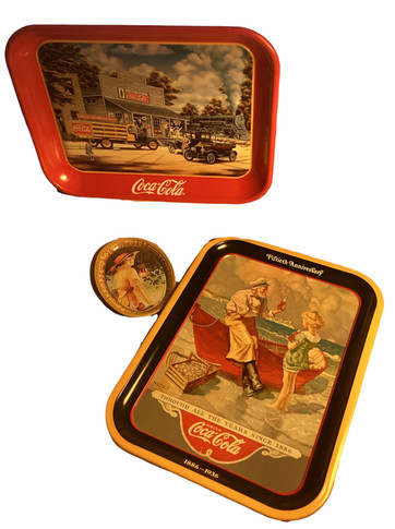 3 Coca Cola Metal Trays-Set 1D