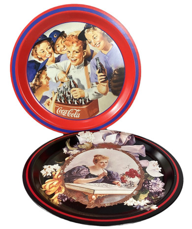 Two Coca Cola Round Metal Trays-2A