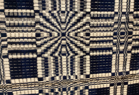 Homespun Coverlet--Dk Blue/Tan